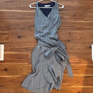 Navy and White Women's Wrap Dress